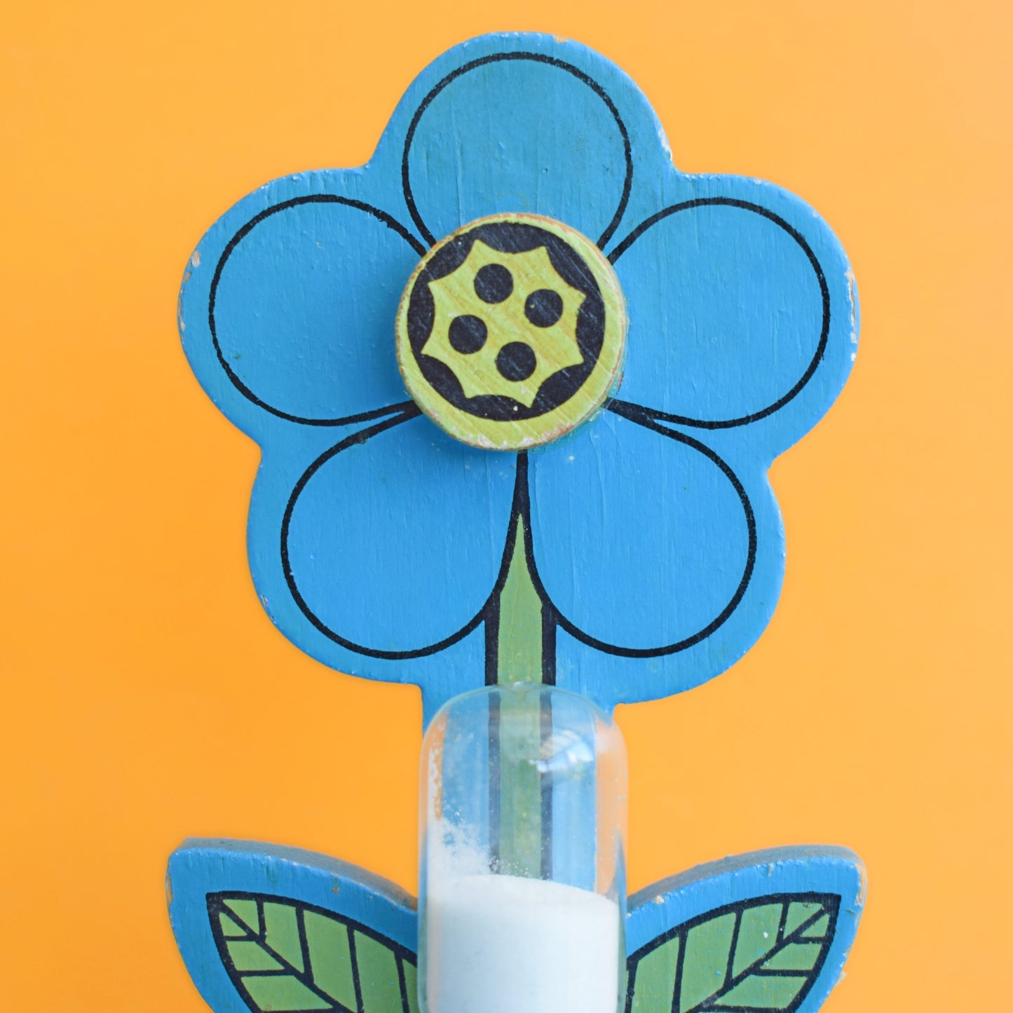 Vintage 1970s Egg Timer - Wooden Flower- Blue