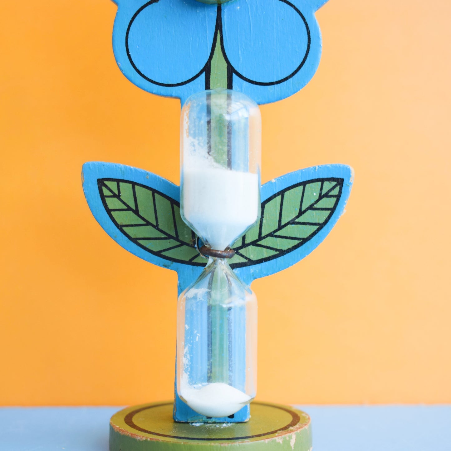 Vintage 1970s Egg Timer - Wooden Flower- Blue