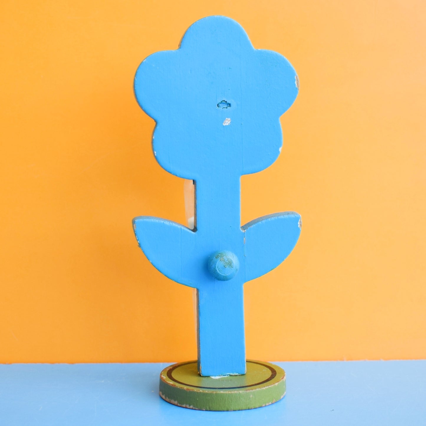 Vintage 1970s Egg Timer - Wooden Flower- Blue