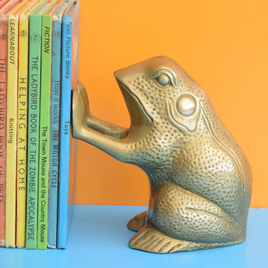 Vintage 1970s Frog / Toad Bookends- Brass