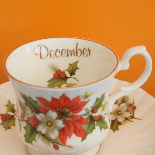 Vintage 1970s Royal Stafford Bone China Cups & Saucers - Christmas / December