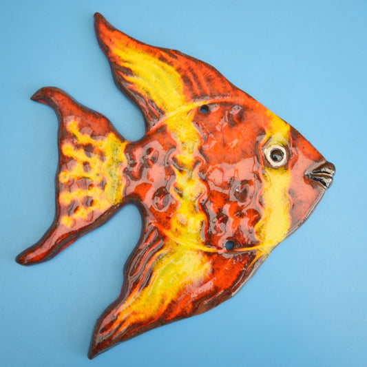 Vintage 1970s Studio Pottery Fish Wall Plaque - Orange / Yellow