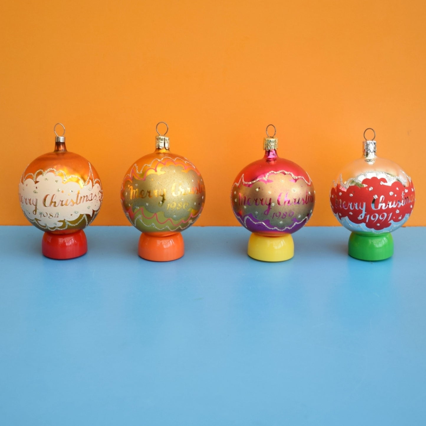 Vintage 1980s Single Glass Christmas Baubles - Dated