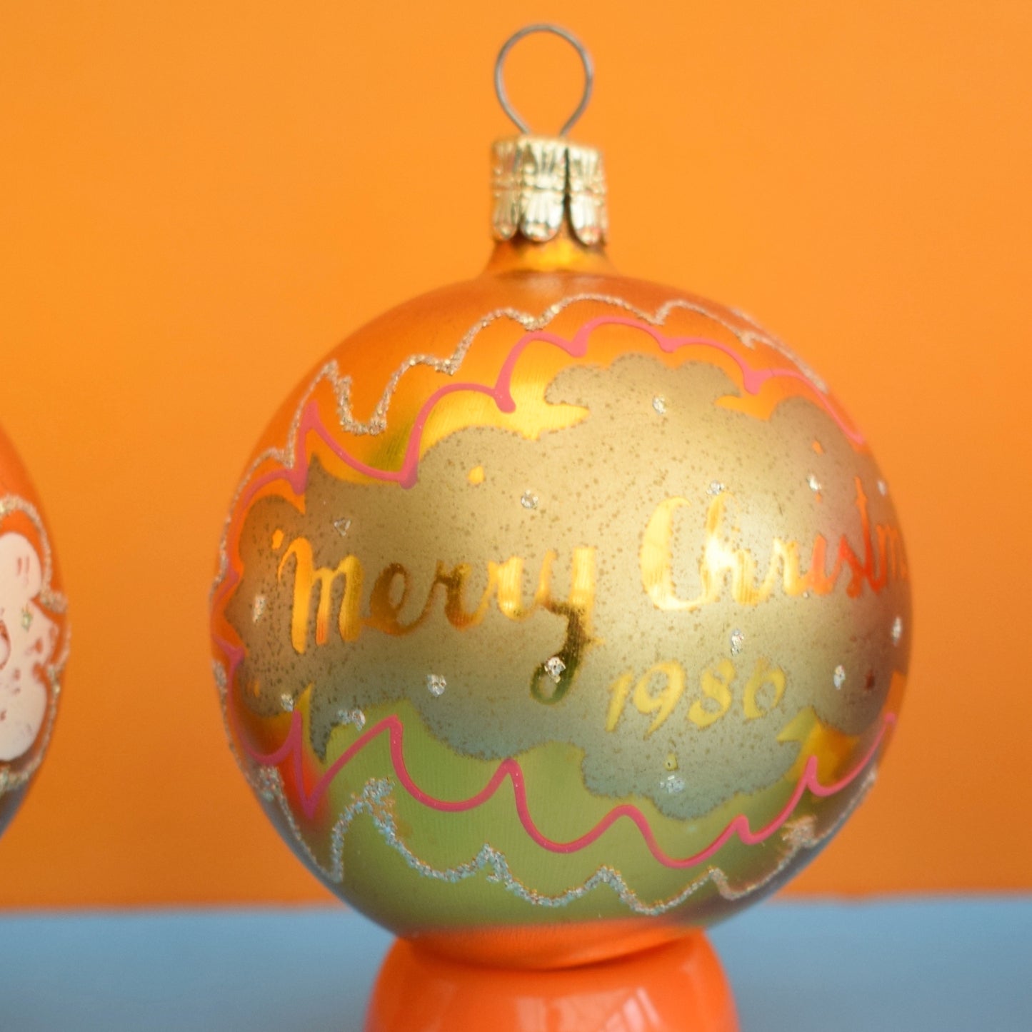 Vintage 1980s Single Glass Christmas Baubles - Dated