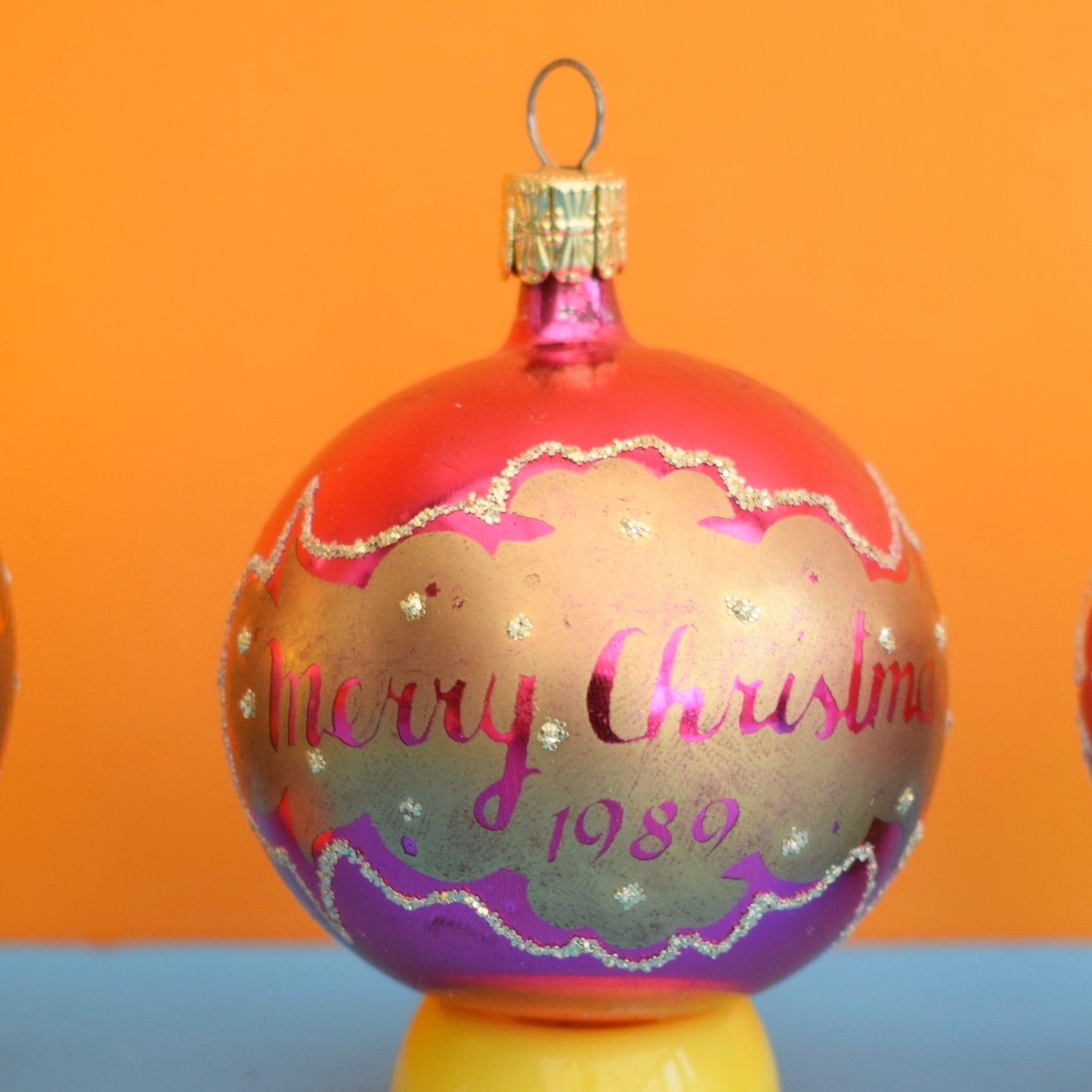 Vintage 1980s Single Glass Christmas Baubles - Dated