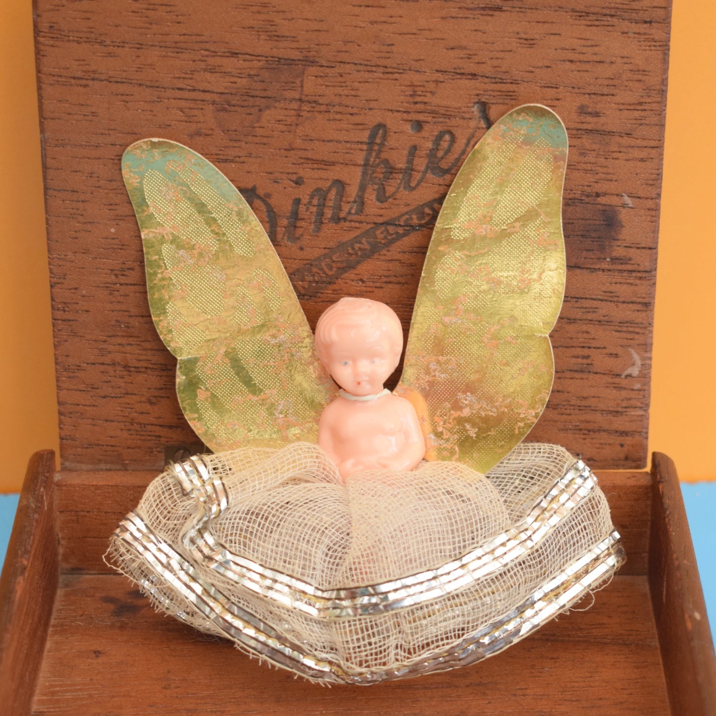 Vintage 1950s Christmas Fairy / Angel Tree Topper In Wooden Box