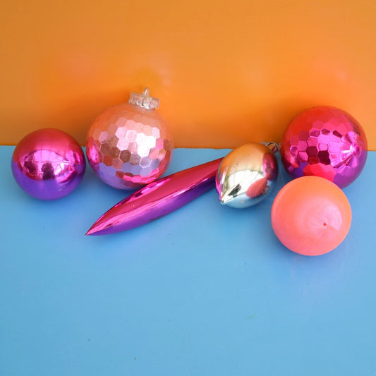 Vintage 1970s Plastic Christmas Mixed Decs - Pink/ Silver