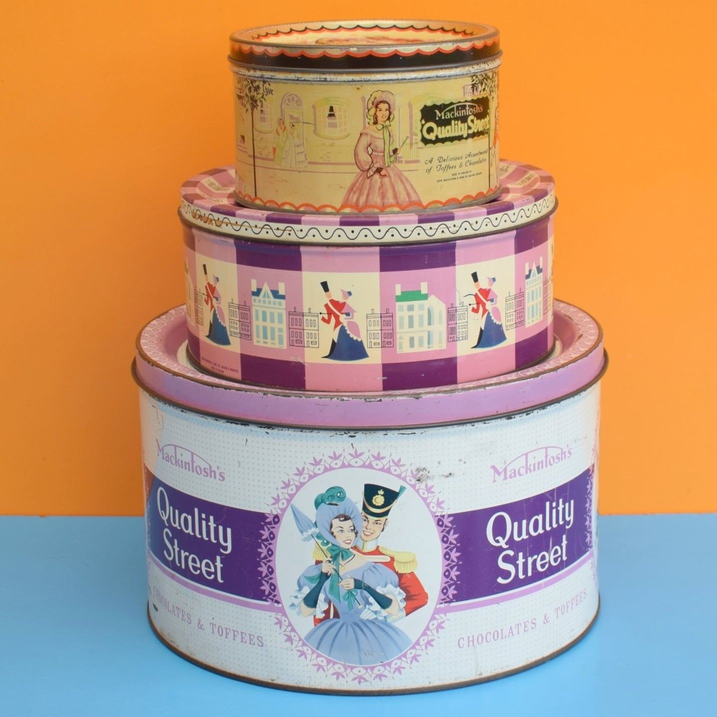 Vintage 1960s Quality Street Chocolate Sweet Tins .