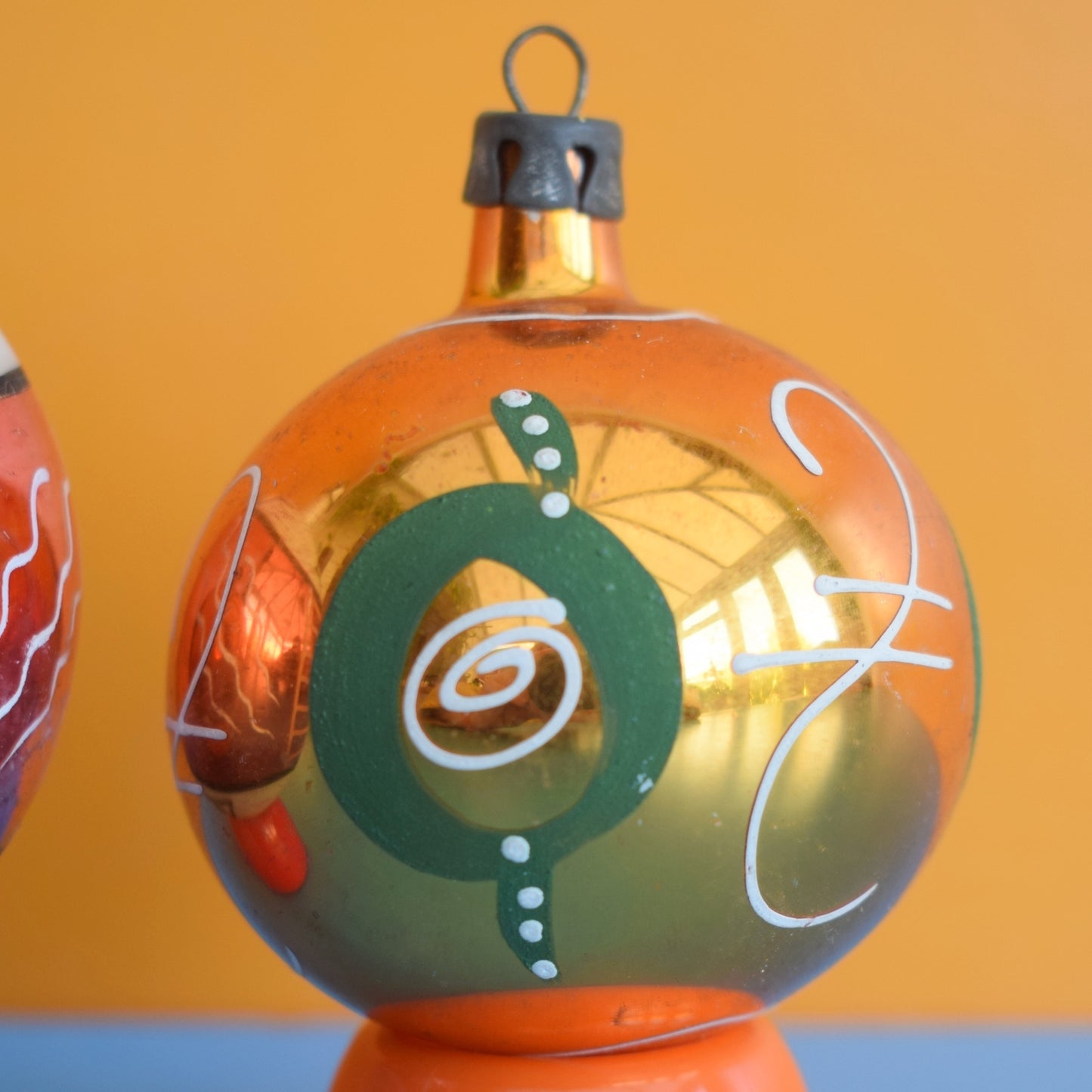 Vintage 1950s Glass Christmas Baubles - Hand Painted Abstract