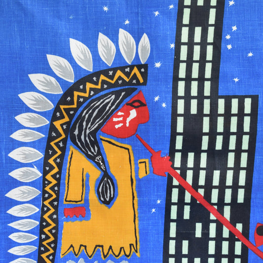 Vintage 1960s Tea Towel / Poster - Air France North American Indian - Jean Colin