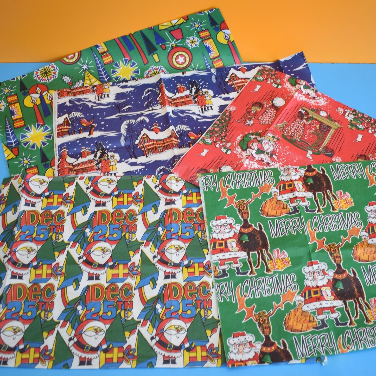 Vintage 1970s Christmas Wrapping Paper - Mixed single Sheets