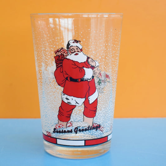 Vintage 1970s Drinking Glass - Santa- Seasons Greetings