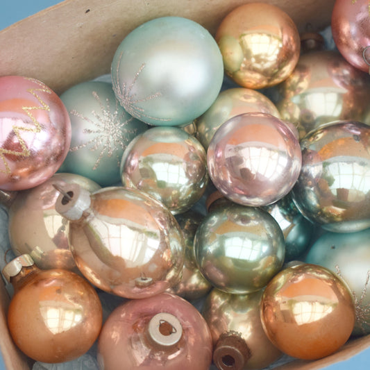 Vintage 1960s Glass Christmas Baubles / Decorations - Unicorn Pastel Colours