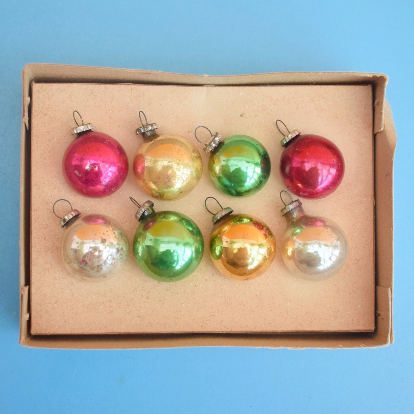 Vintage 1960s Glass Christmas Baubles - Tiny x8