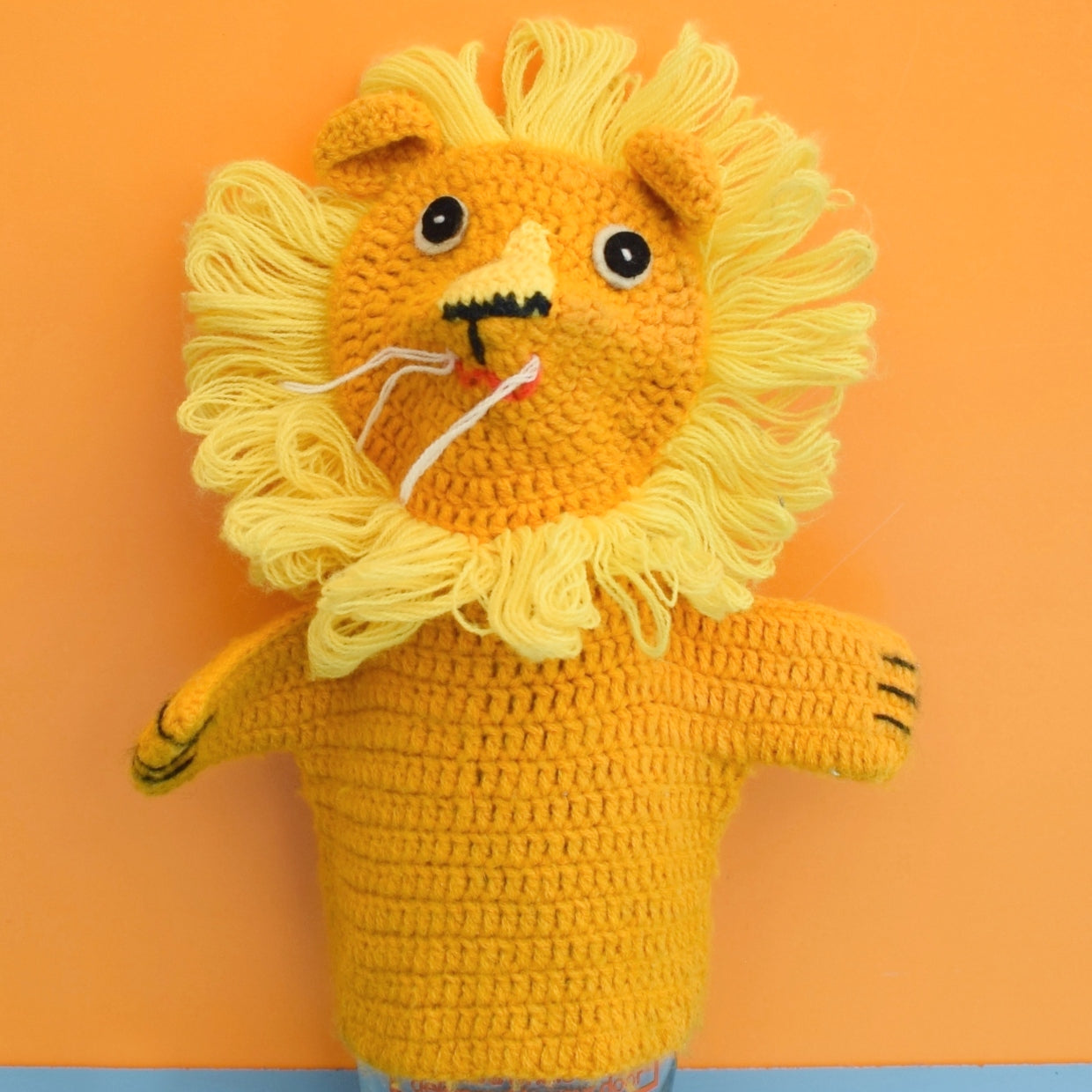 Vintage 1980s Knitted Hand Puppet- Lion