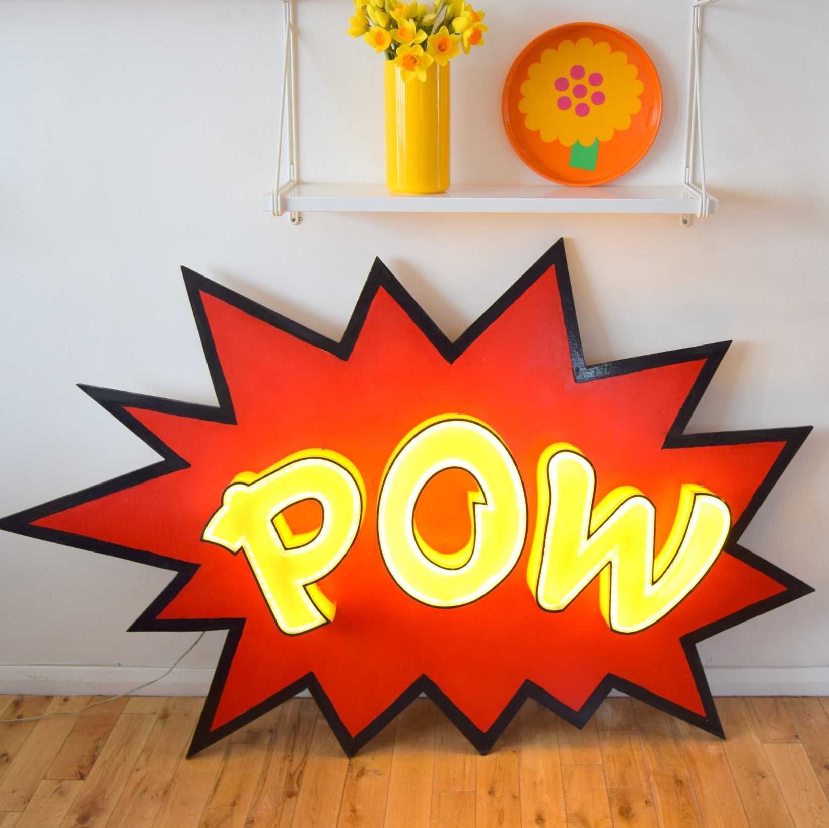 Vintage Large Illuminated - Pow Comic Style Sign - Red & Yellow 