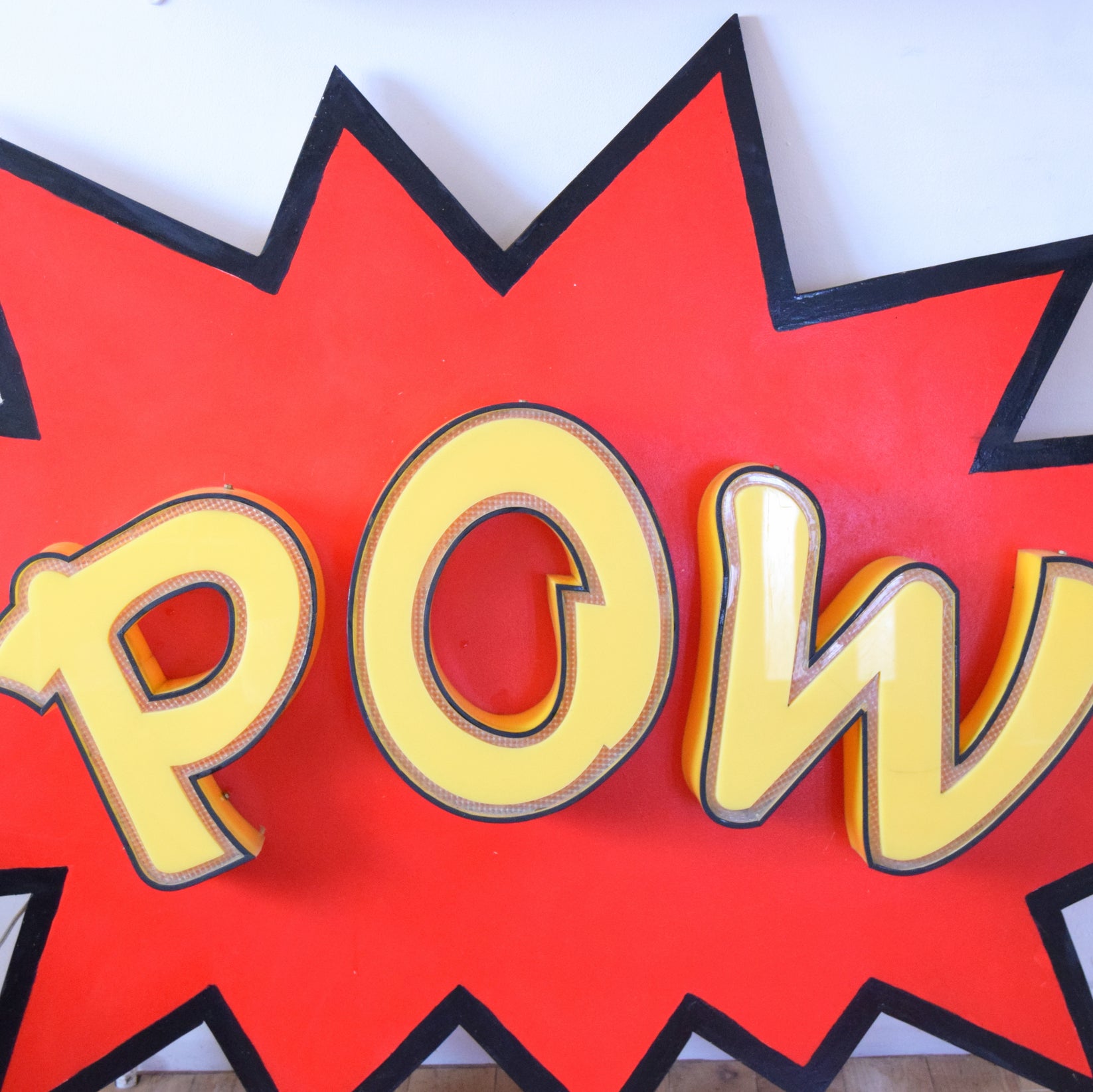 Vintage Large Illuminated - POW Comic Style Sign - Red & Yellow ...