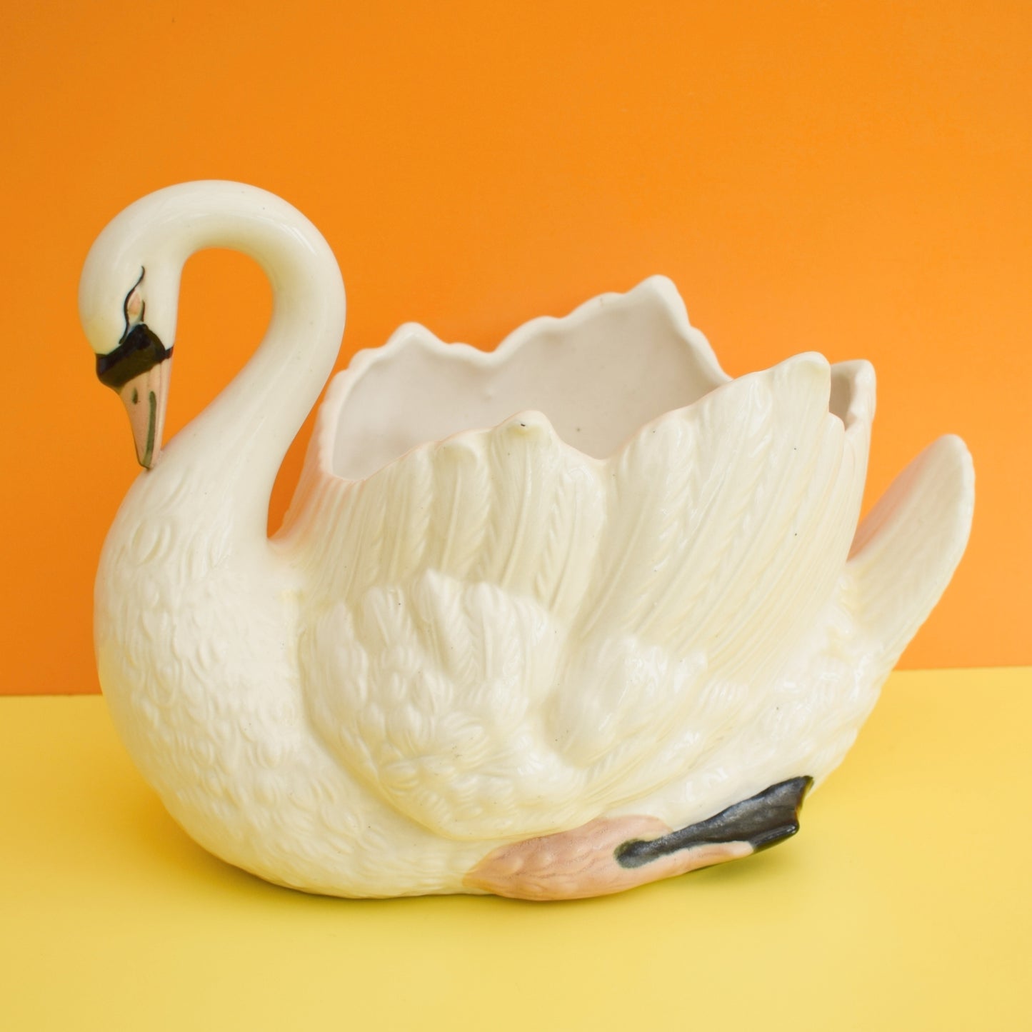 Vintage 1970s Ceramic Swan Vase