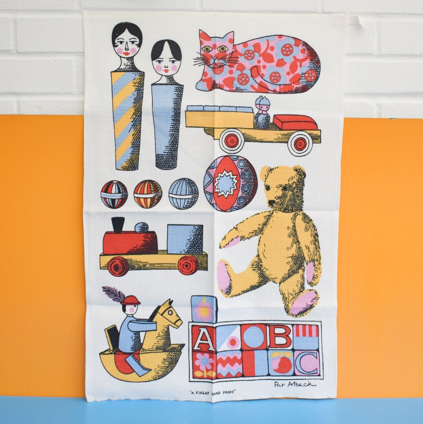 Vintage 1970s Tea Towel - Pat Albeck- Toys