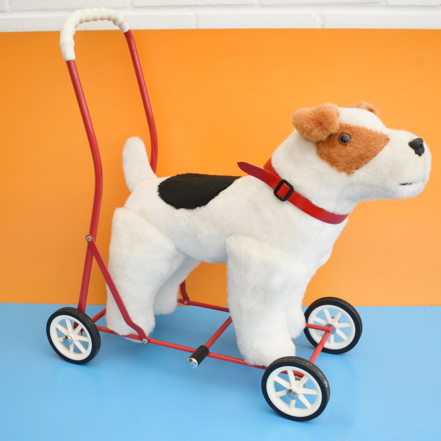 Vintage 1970s Fox Terrier Dog On Wheels