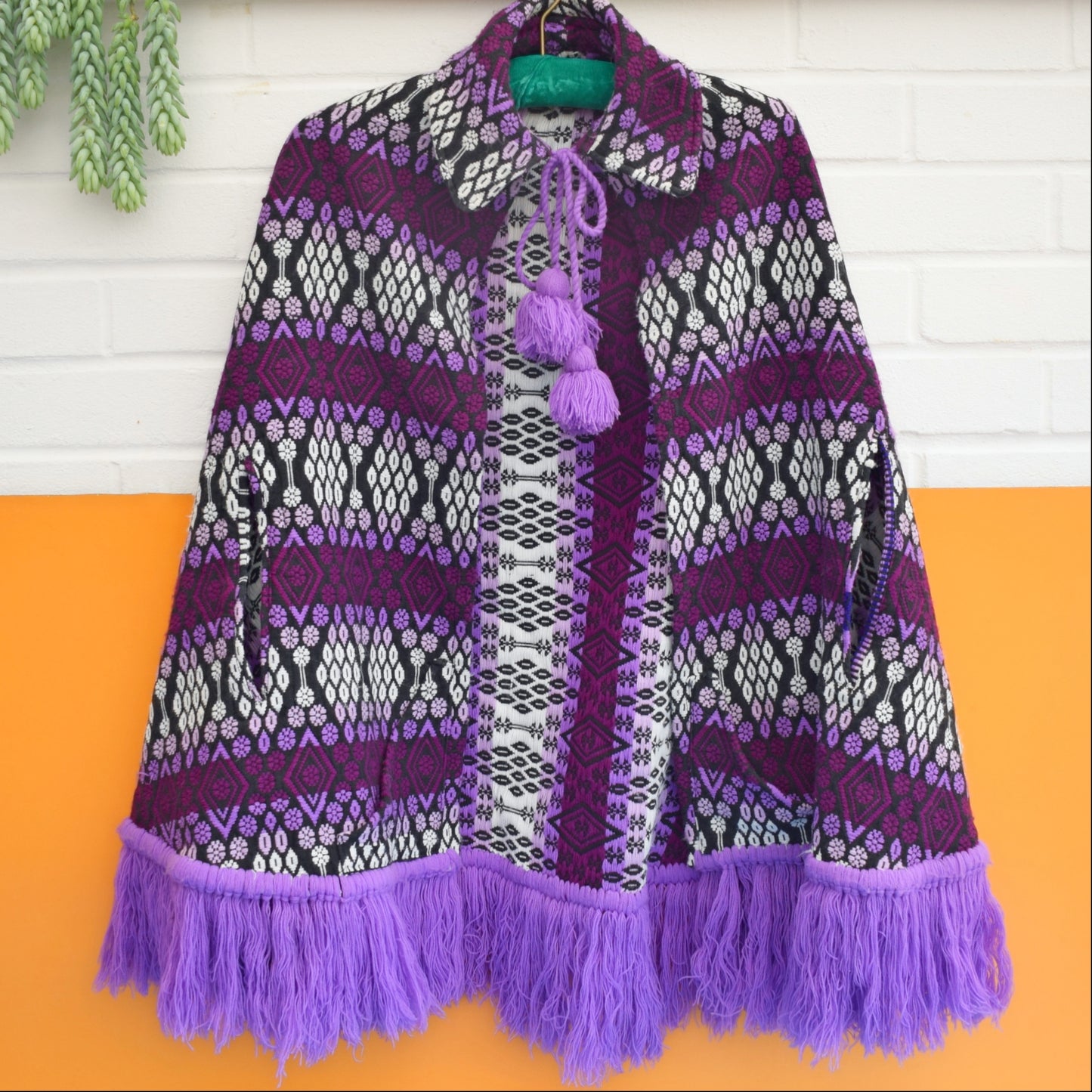 Vintage 1960s Tapestry Style Cape - Purple