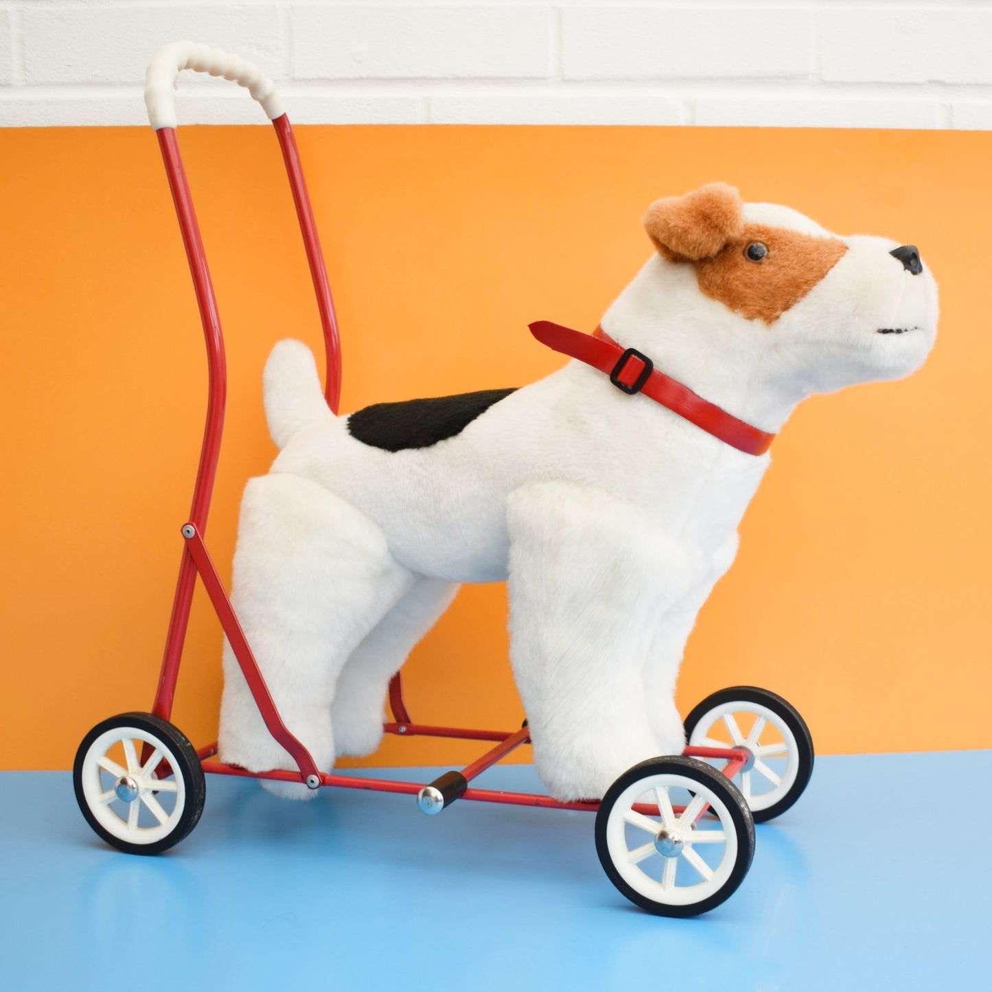 Vintage 1970s Fox Terrier Dog On Wheels