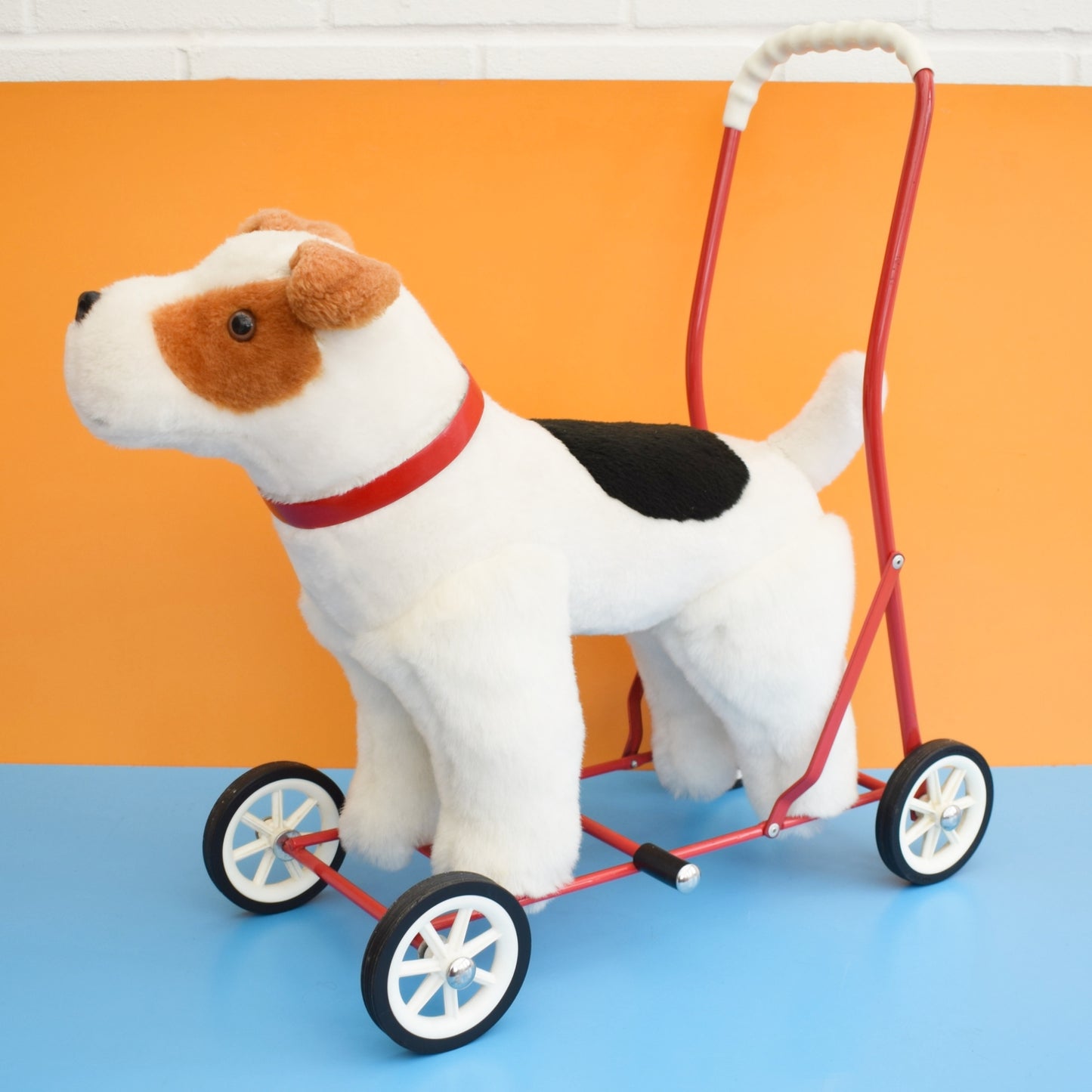 Vintage 1970s Fox Terrier Dog On Wheels