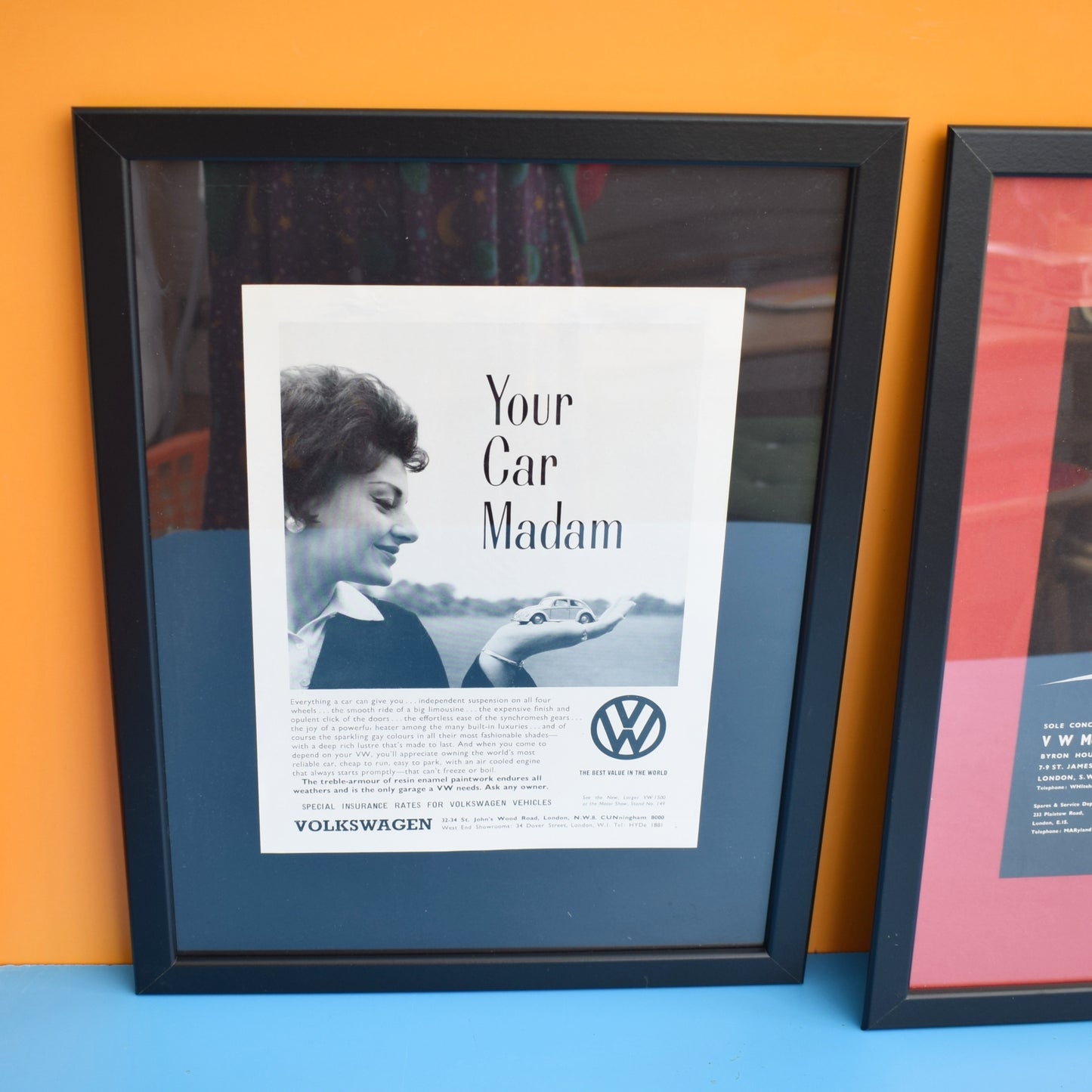 Vintage 1960s Framed VW Beetle Adverts