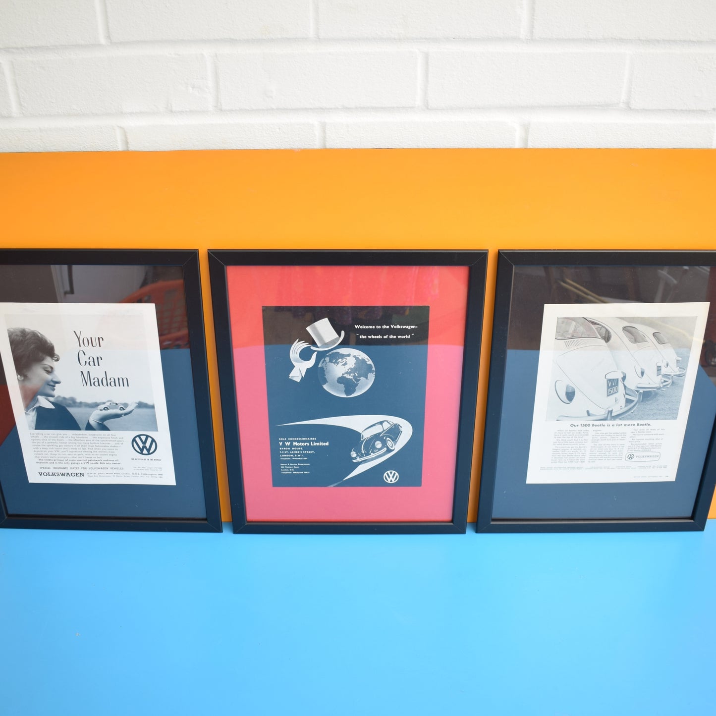 Vintage 1960s Framed VW Beetle Adverts