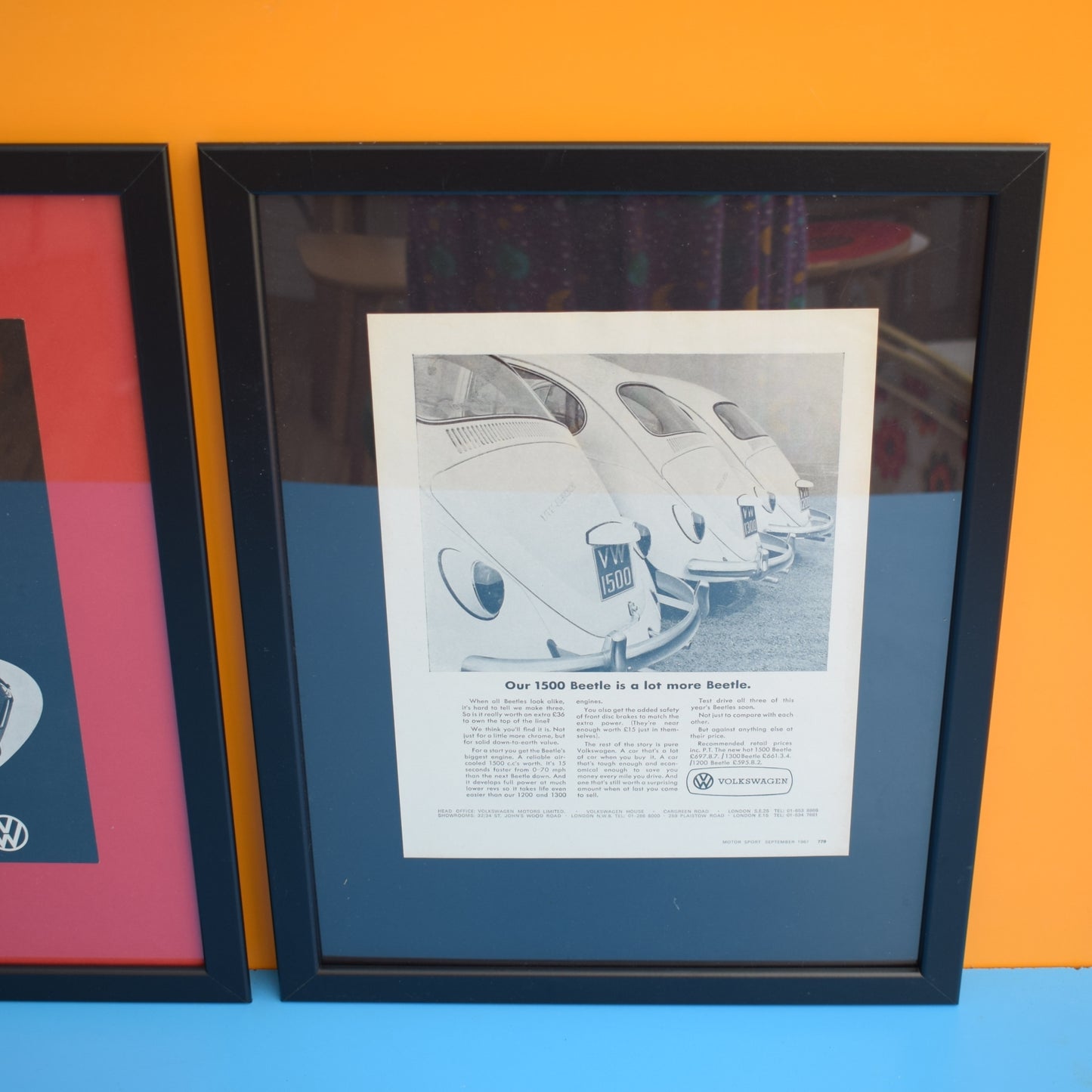 Vintage 1960s Framed VW Beetle Adverts