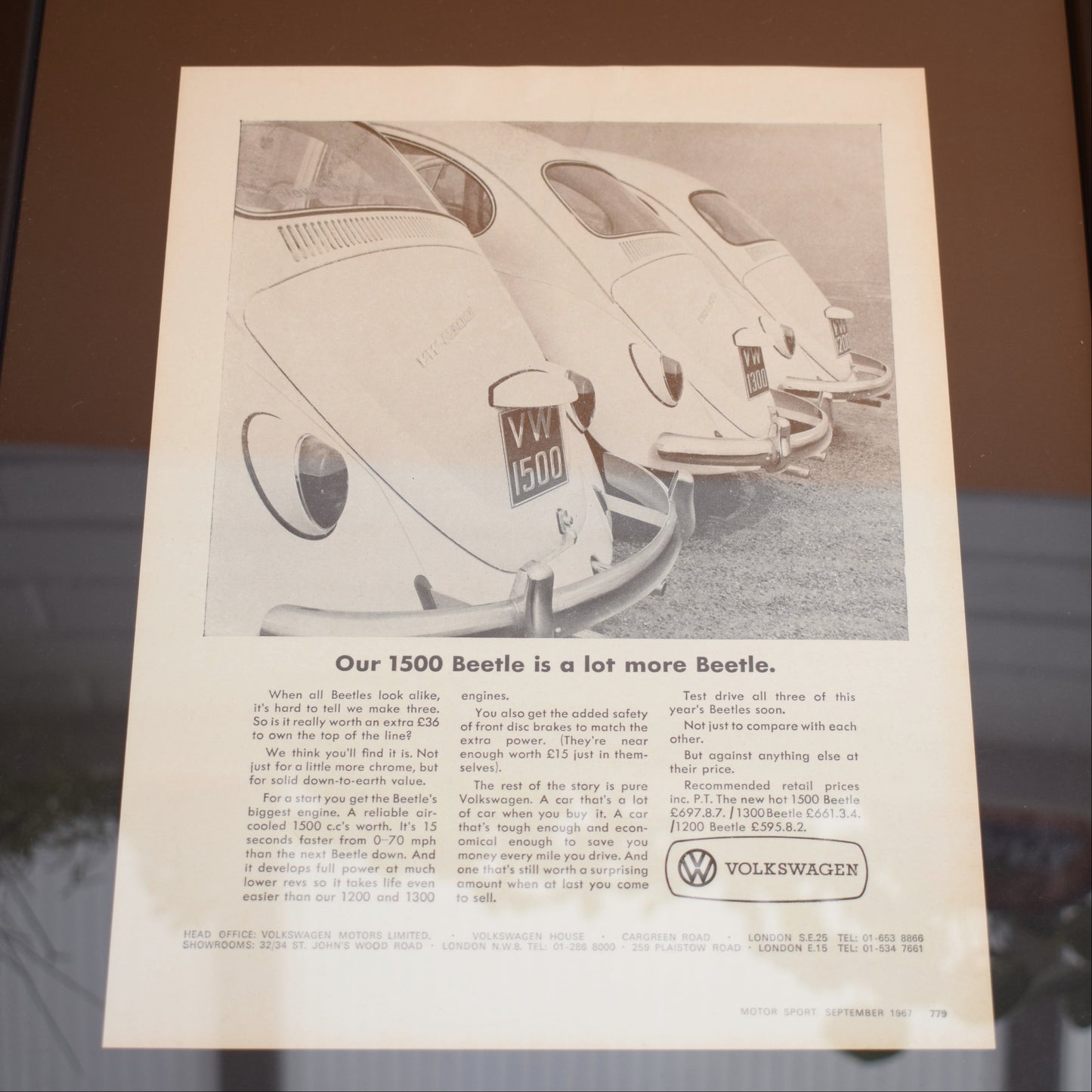 Vintage 1960s Framed VW Beetle Adverts