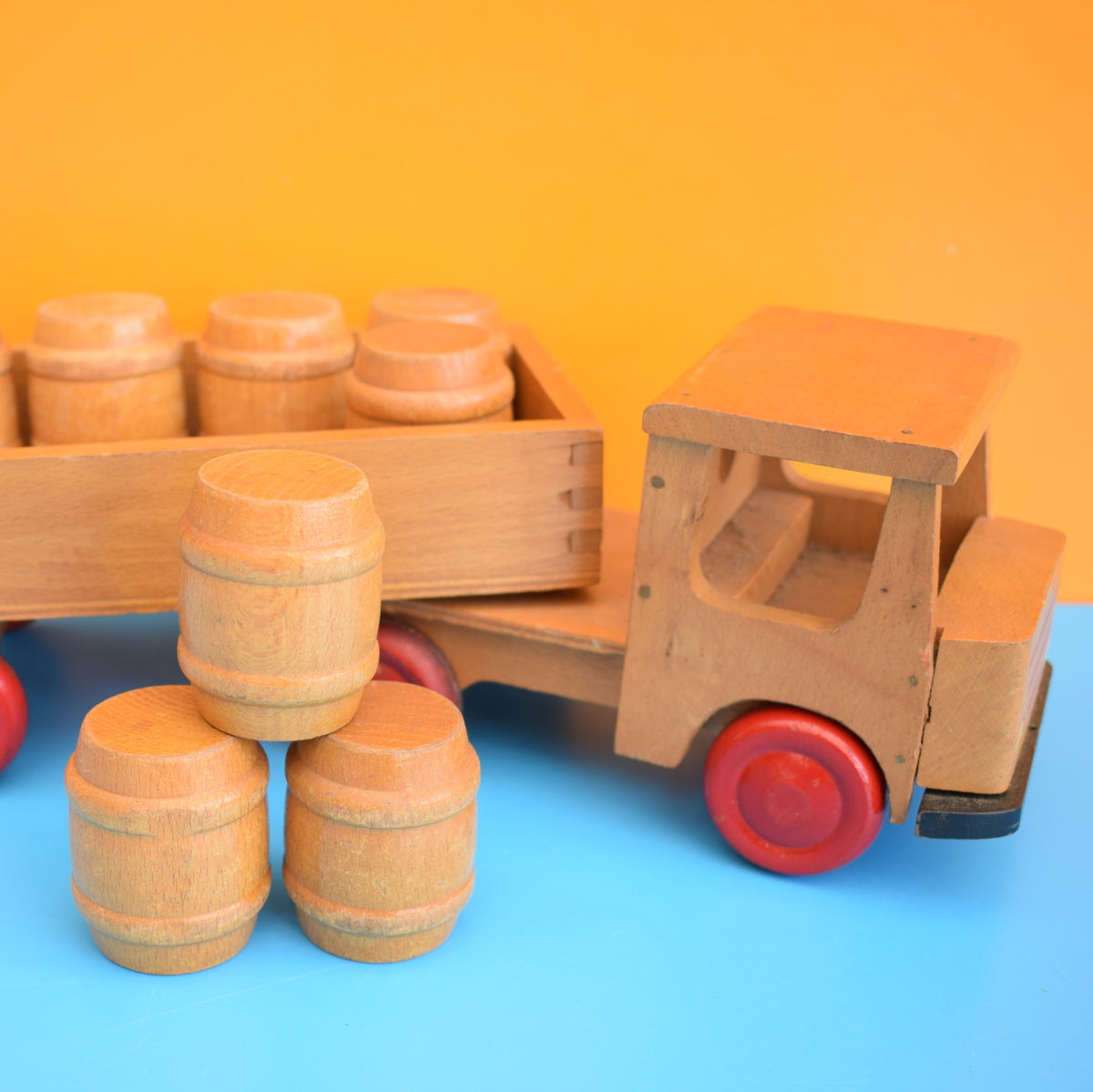 Vintage 1970s Wooden Barrel Lorry / Truck