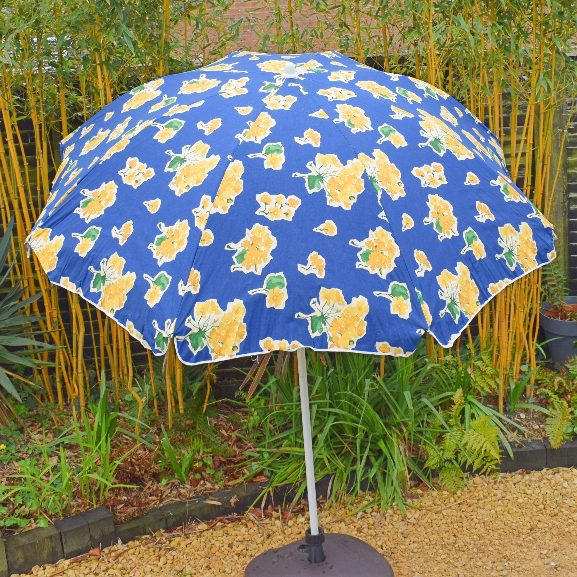 Vintage 1980s Garden Parasol Blue Yellow Pineapple Retro