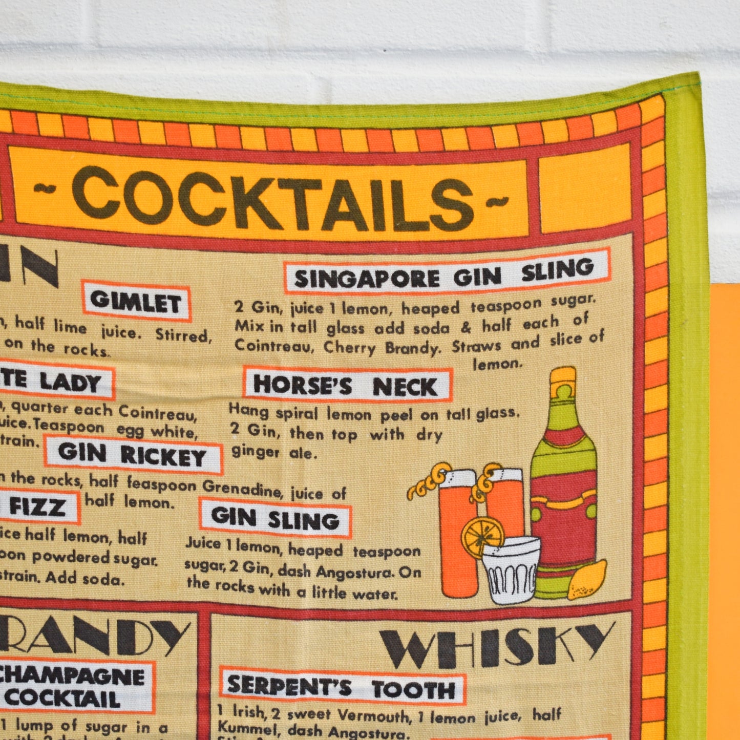 Vintage 1970s Tea Towel - Cocktails