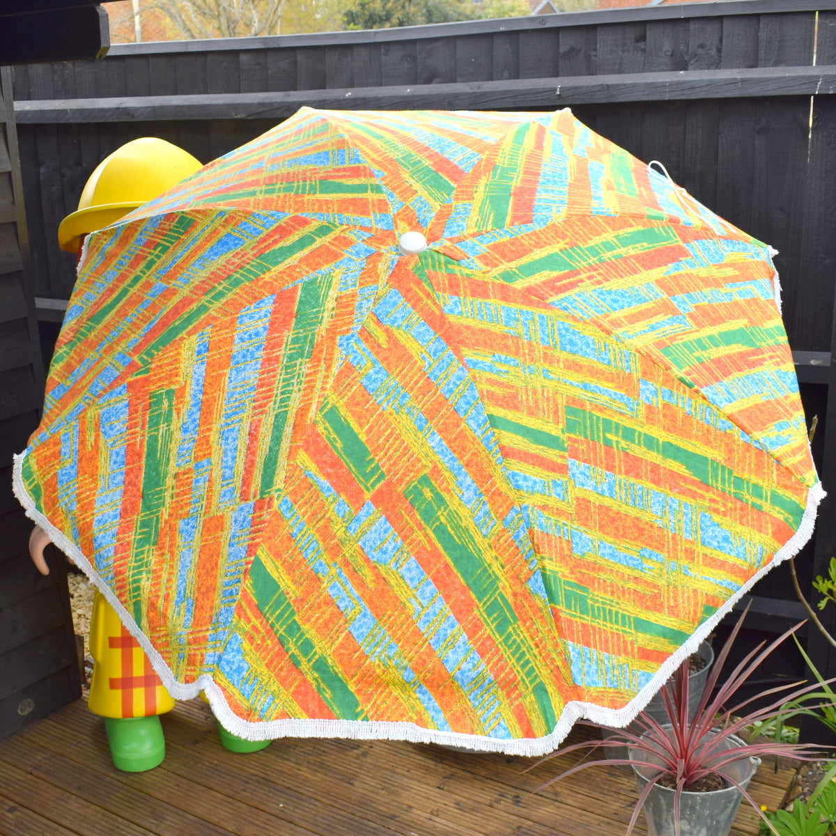 Vintage 1980s Garden Parasol - Orange & Green