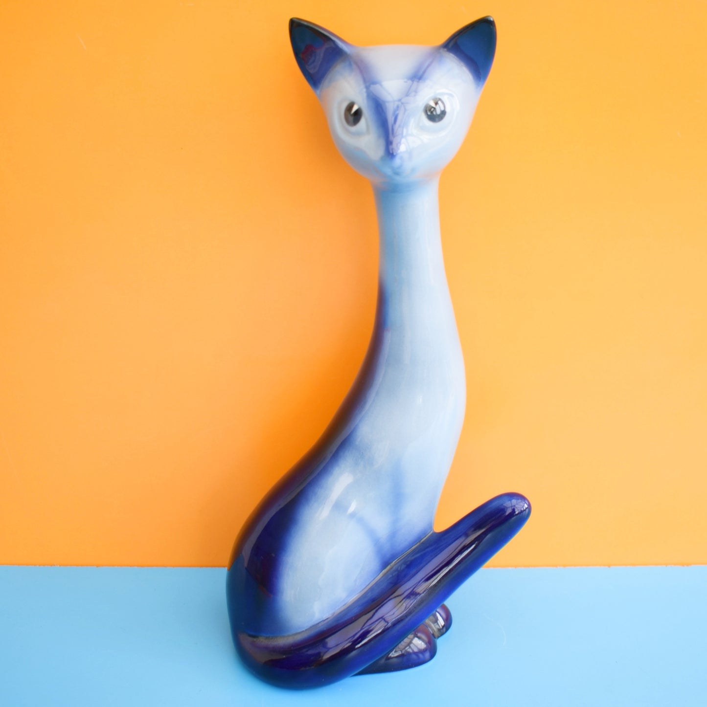 Vintage 1960s Ceramic Cat - Sylvac - Blue