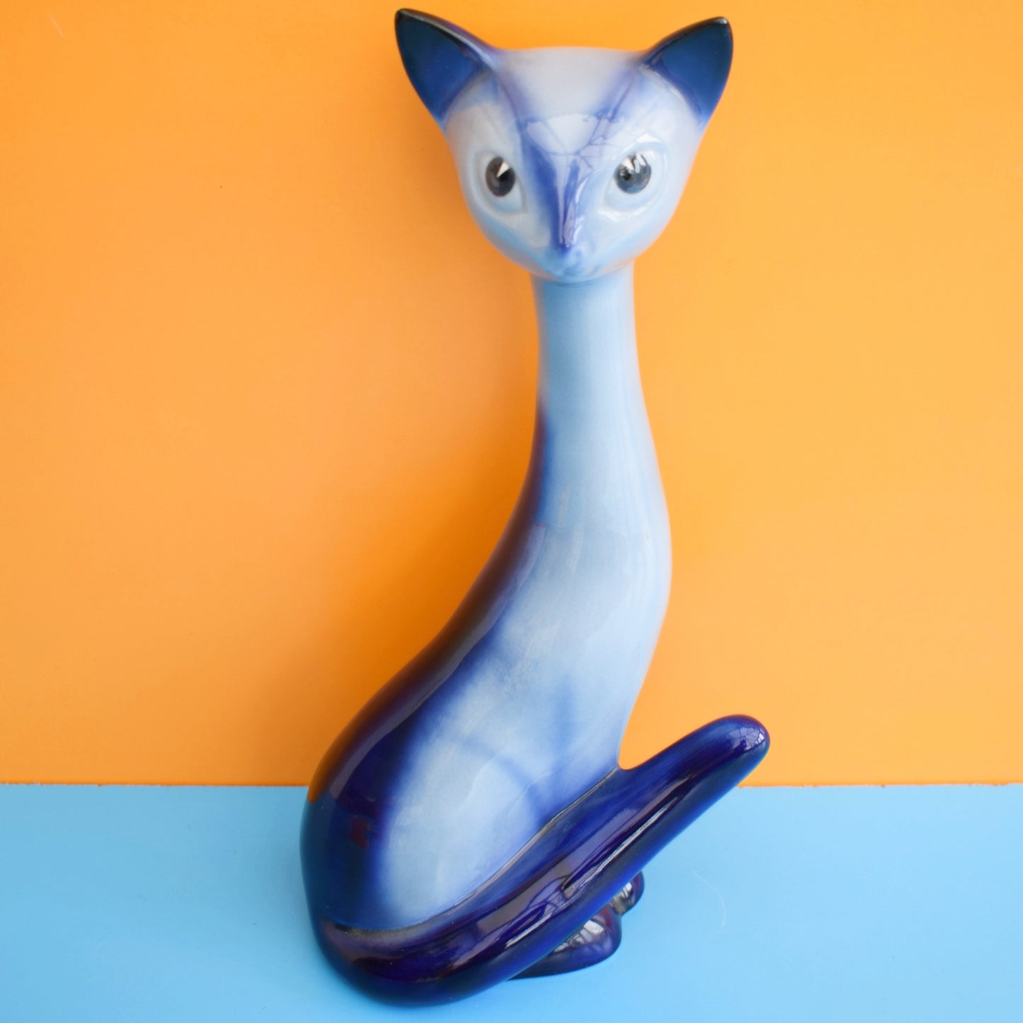 Vintage 1960s Ceramic Cat - Sylvac - Blue