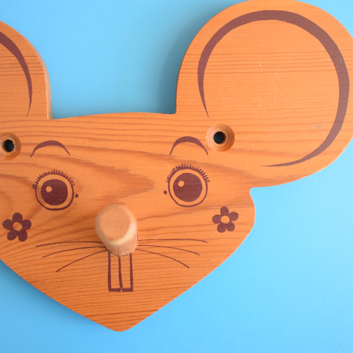 Vintage 1970s Wooden Mouse Hook