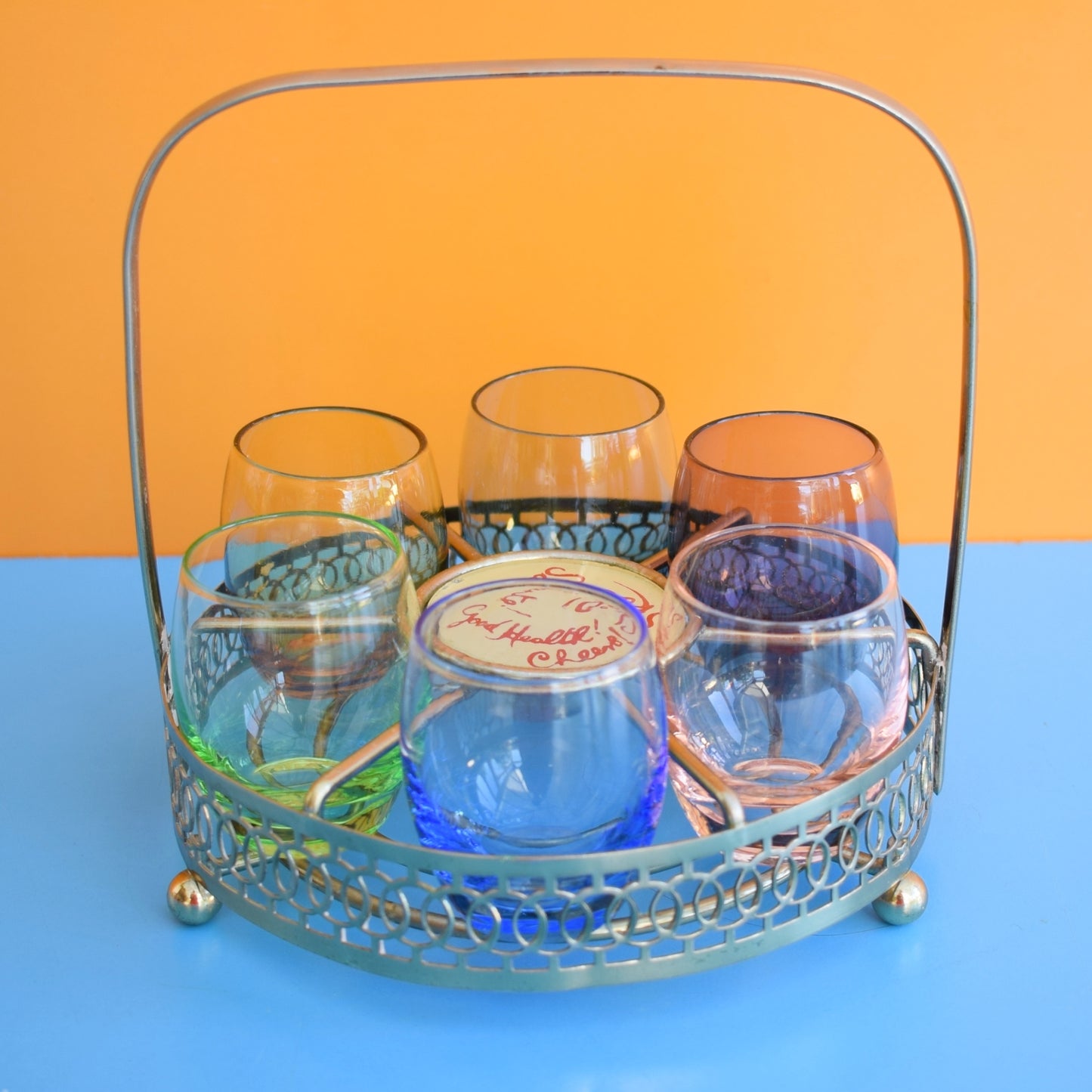 Vintage 1960s Set of Shot Glasses & Stand