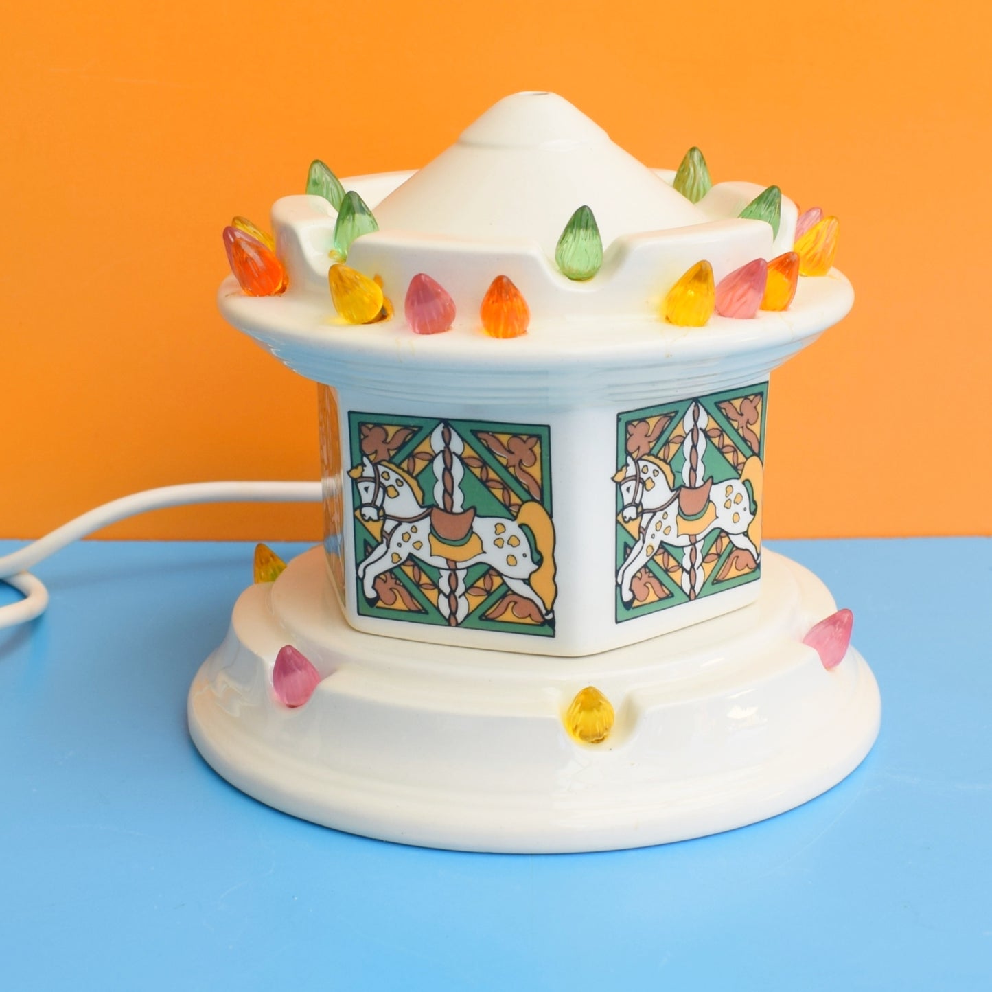 Vintage 1980s Ceramic Carousel Lamp