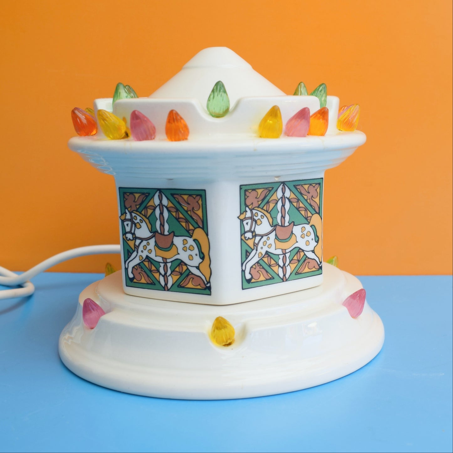 Vintage 1980s Ceramic Carousel Lamp