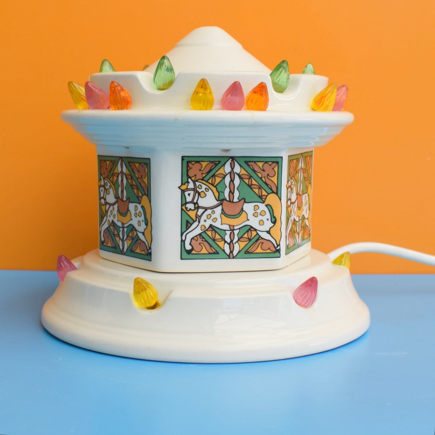 Vintage 1980s Ceramic Carousel Lamp