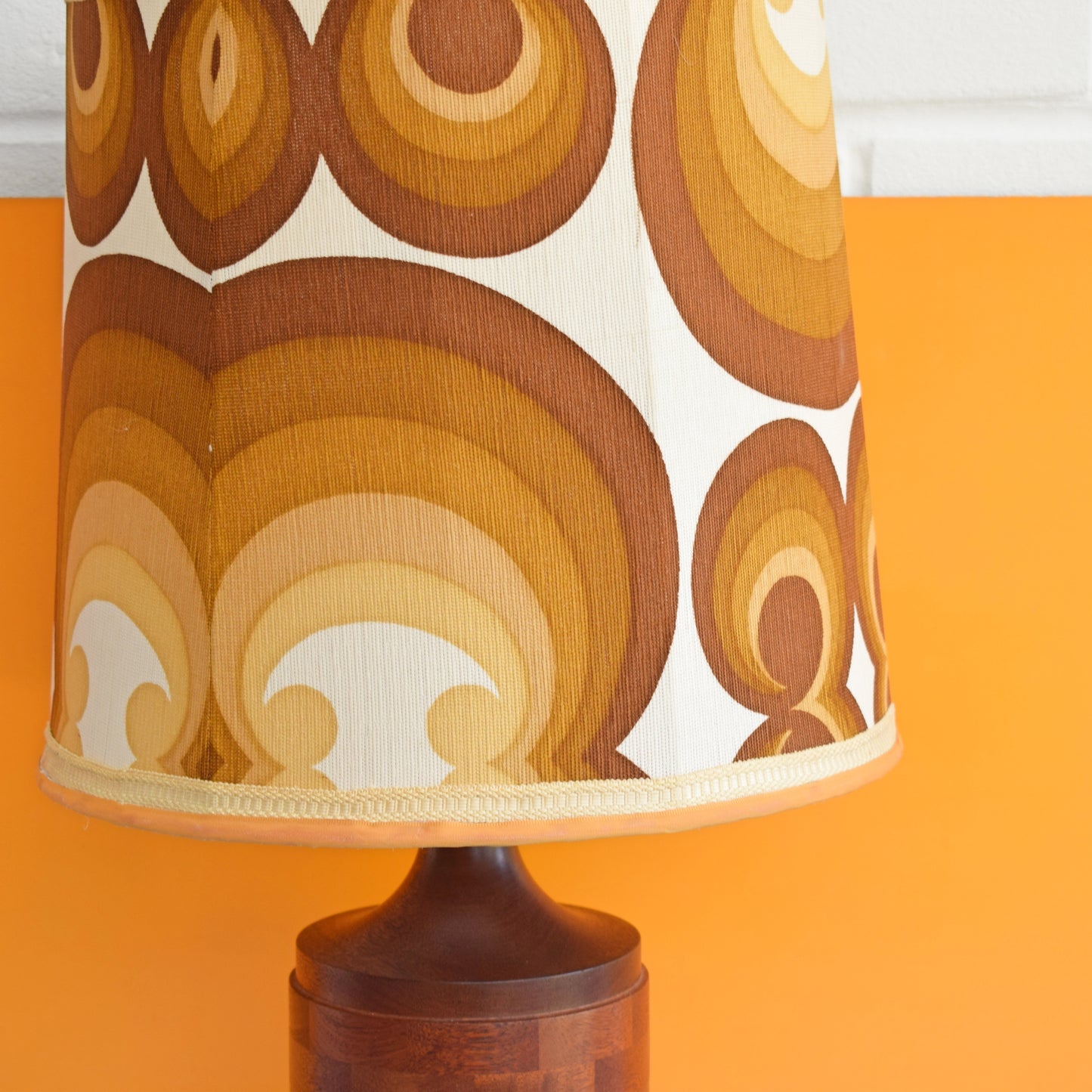 Vintage 1970s Wooden Lamp & Shade - Brown