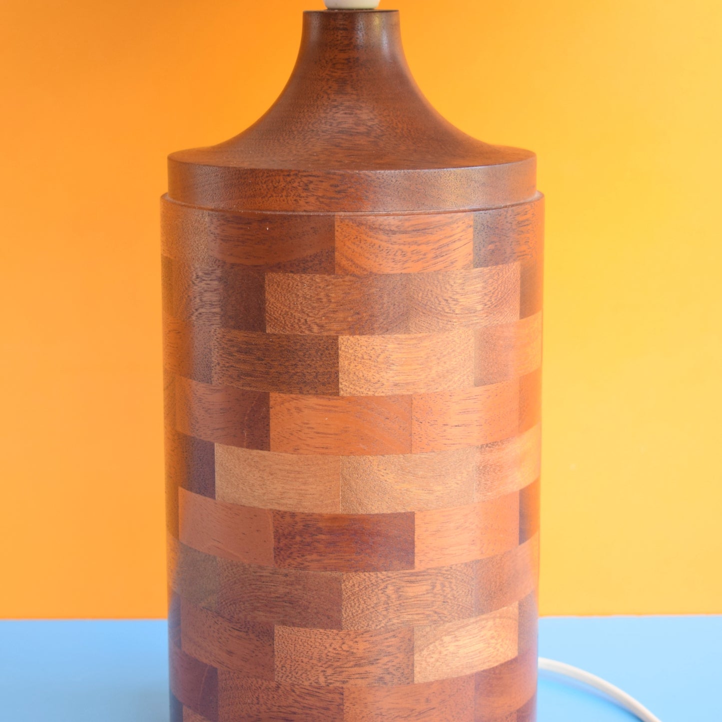 Vintage 1970s Wooden Lamp & Shade - Brown