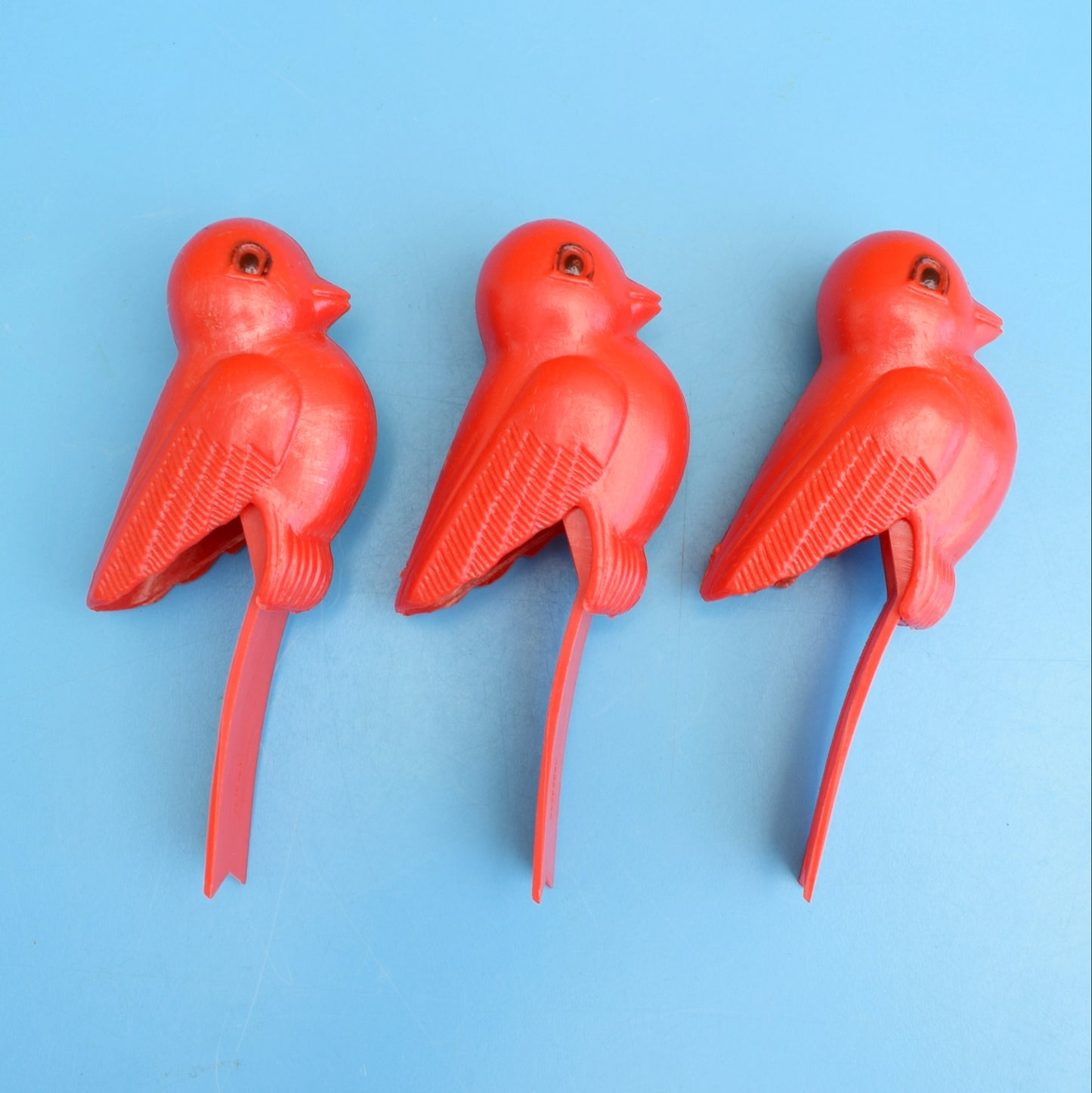 Vintage 1960s Plastic Clip On Birds - Red