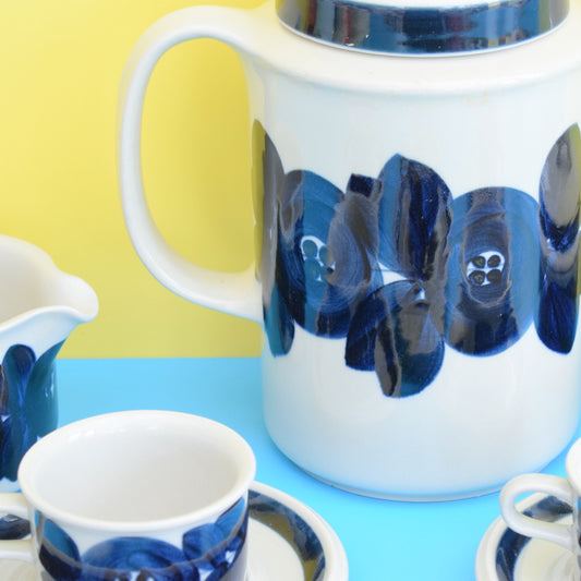 Vintage 1960s Arabia Anemone Pattern Coffee Set - Finland - Blue