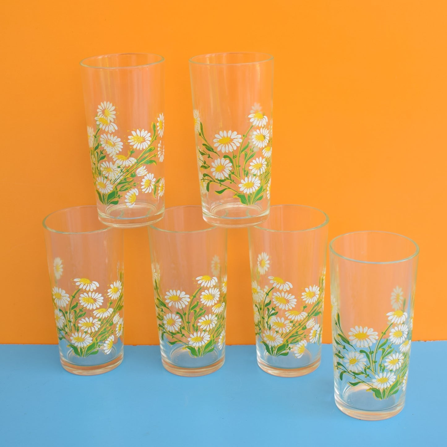 Vintage 1970s Pretty Drinking Glasses x6