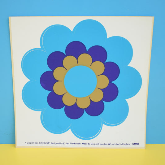 Vintage 1970s Sticker - by Jan Pienkowski - Large Daisy Flower Design - Blue