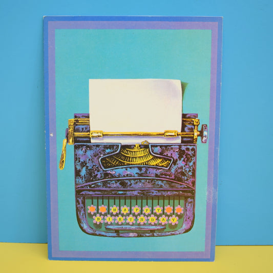 Vintage 1970s Greeting Card - by Paolo Romanelli - Typewriter - Blue / Purple