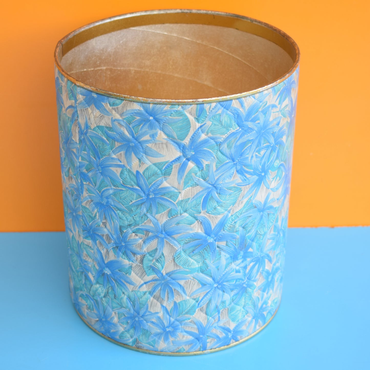 Vintage 1960s Quilted Waste Paper Bin